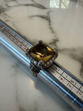 Judith Ripka Sterling silver citrine and CZ ring, size 7